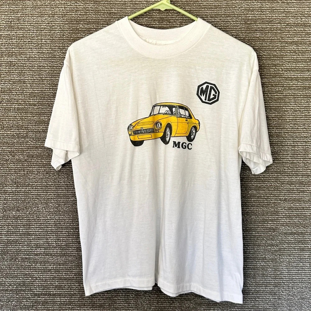 MG MGC CAR Vintage Single Stitch T-shirt Sz LG White/Yellow - Picture 3 of 7